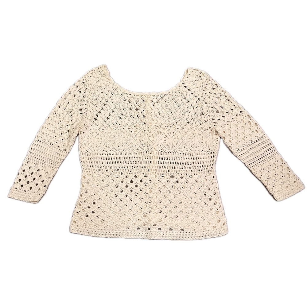 Lucky Brand Ivory Cream Crochet Top Sweater small knit - Picture 3 of 11